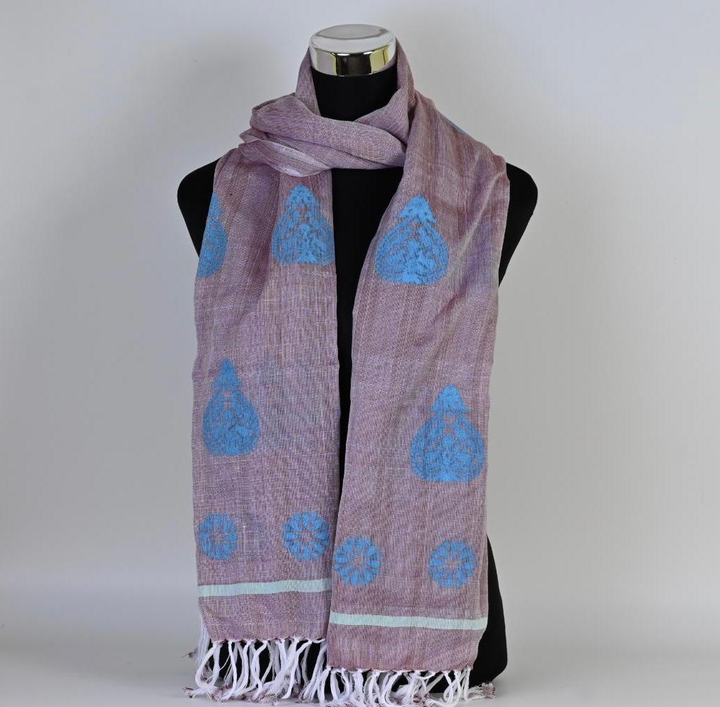 Hand-Woven Cotton Stole With Traditional Motifs Of Assam